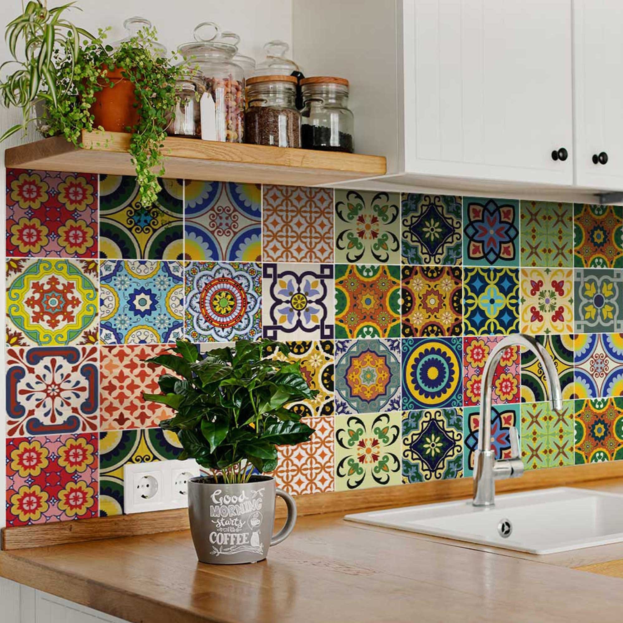 4" X 4" Mediterranean Brights Mosaic Peel And Stick Removable Tiles - Homeroots