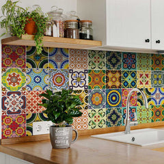 4" X 4" Mediterranean Brights Mosaic Peel And Stick Removable Tiles - Homeroots