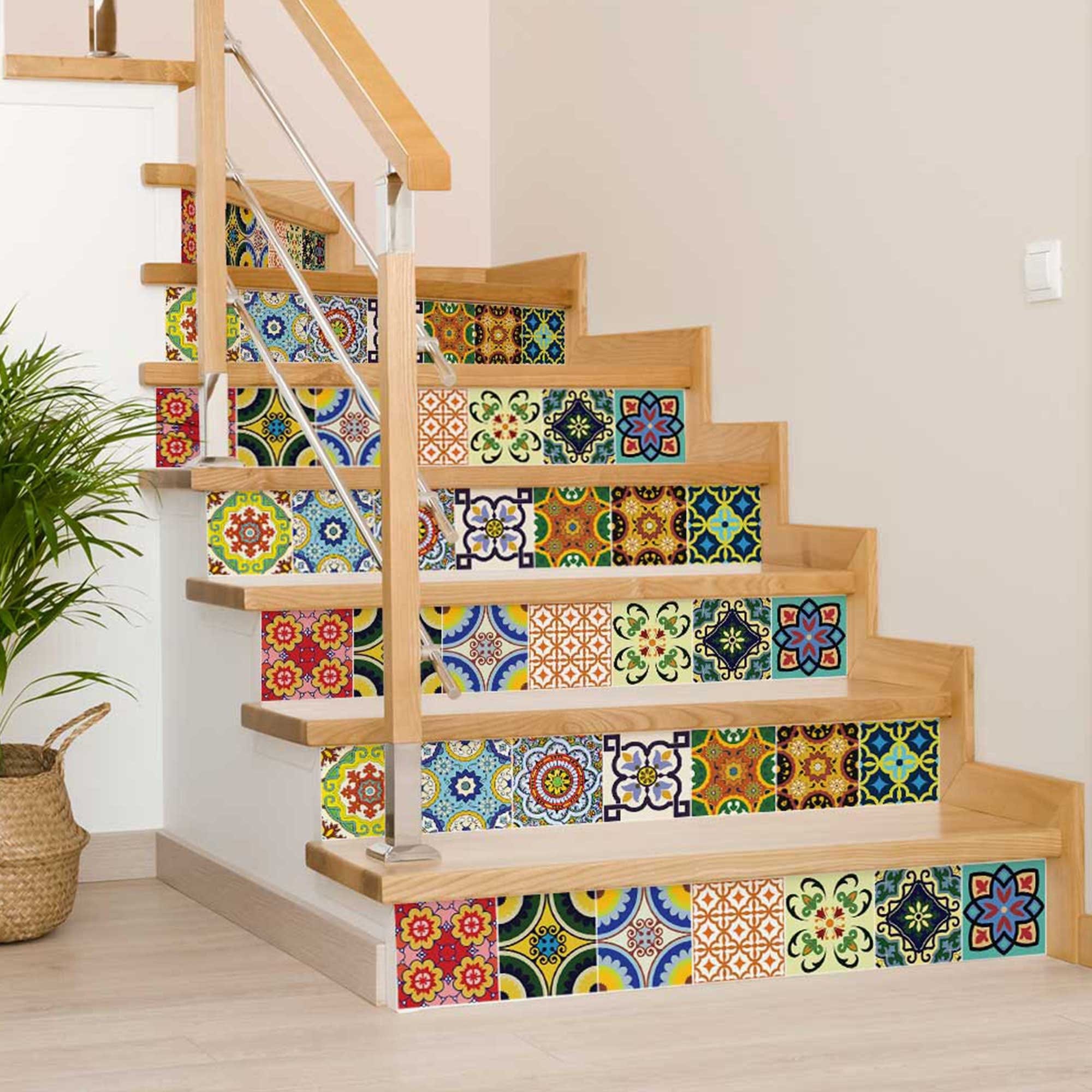 4" X 4" Mediterranean Brights Mosaic Peel And Stick Removable Tiles - Homeroots