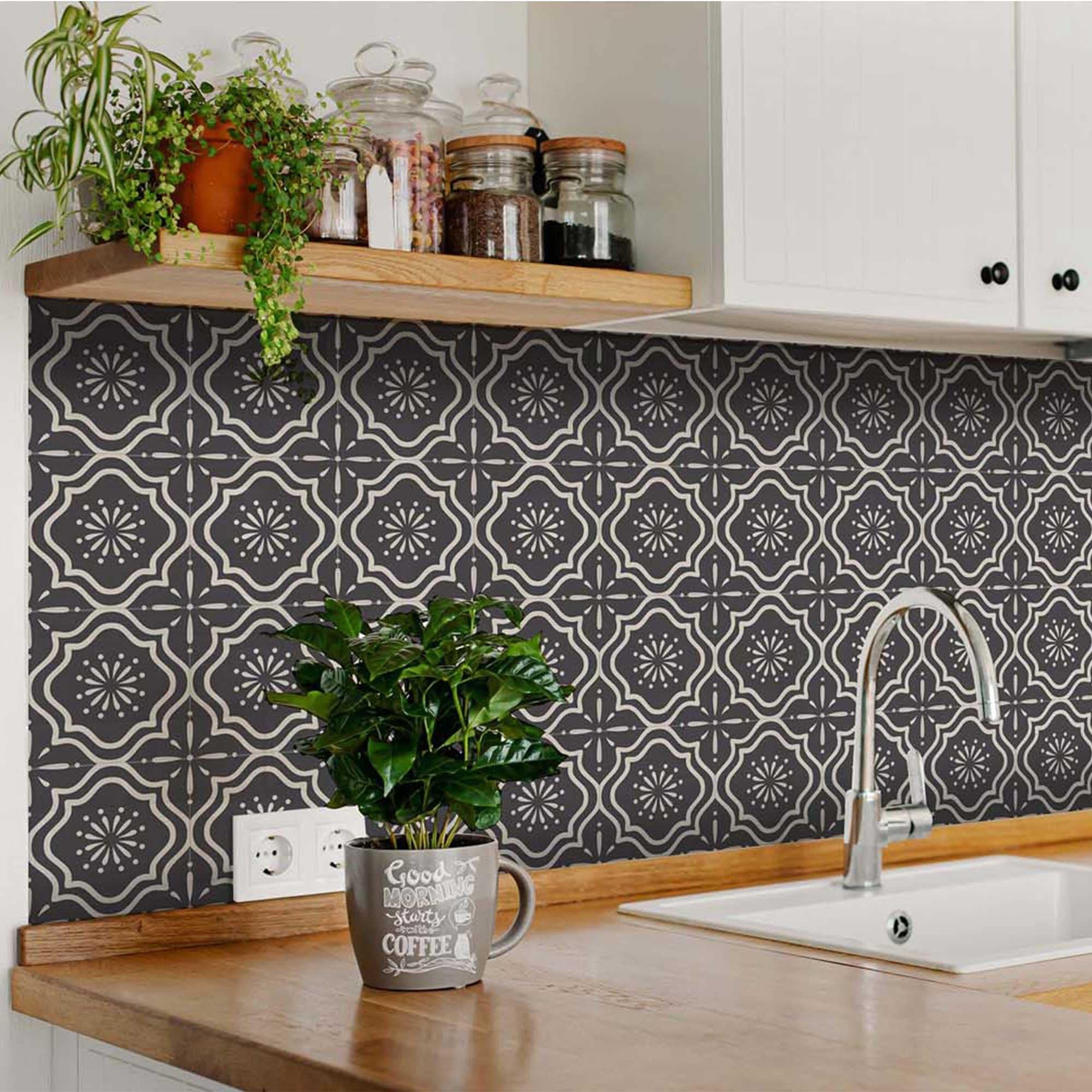6" X 6" Burst Gray And White Peel And Stick Removable Tiles - Homeroots - Flyclothing LLC