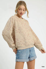 Umgee Coin Stamp Print Sweatshirt - Trendsi - Flyclothing LLC