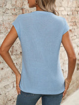 V-Neck Short Sleeve Knit Top - Trendsi - Flyclothing LLC