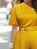 Plus Size Single Shoulder Tie Waist Jumpsuit - Trendsi