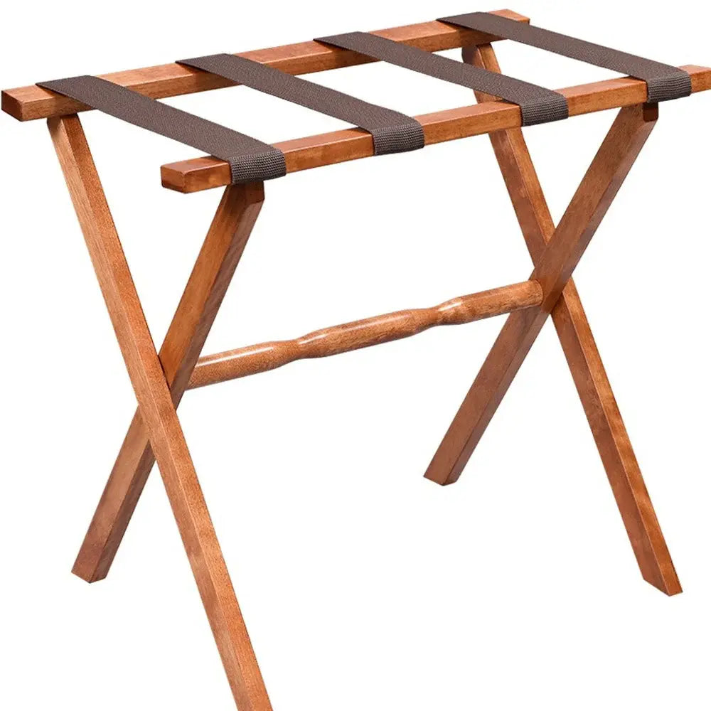 Hotel Light Walnut Folding Luggage Rack With 4 Straps - Homeroots - Flyclothing LLC