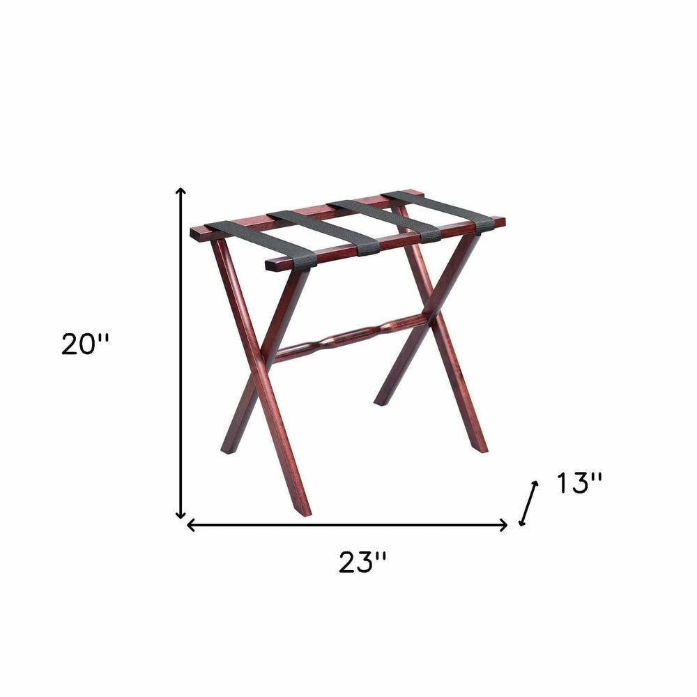 Hotel Cherry Mahogany Folding Luggage Rack With Black Straps - Homeroots - Flyclothing LLC