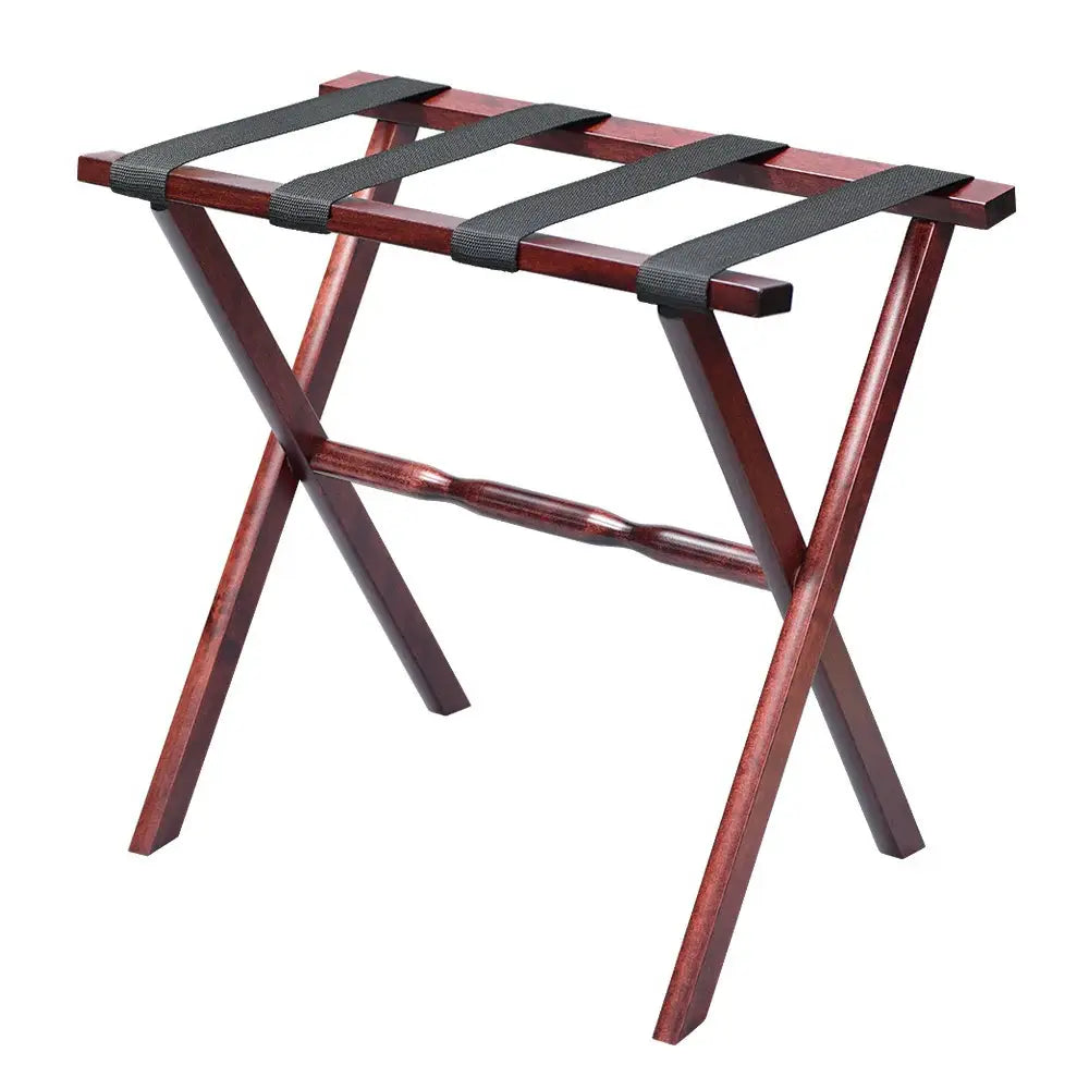 Hotel Cherry Mahogany Folding Luggage Rack With Black Straps - Homeroots - Flyclothing LLC