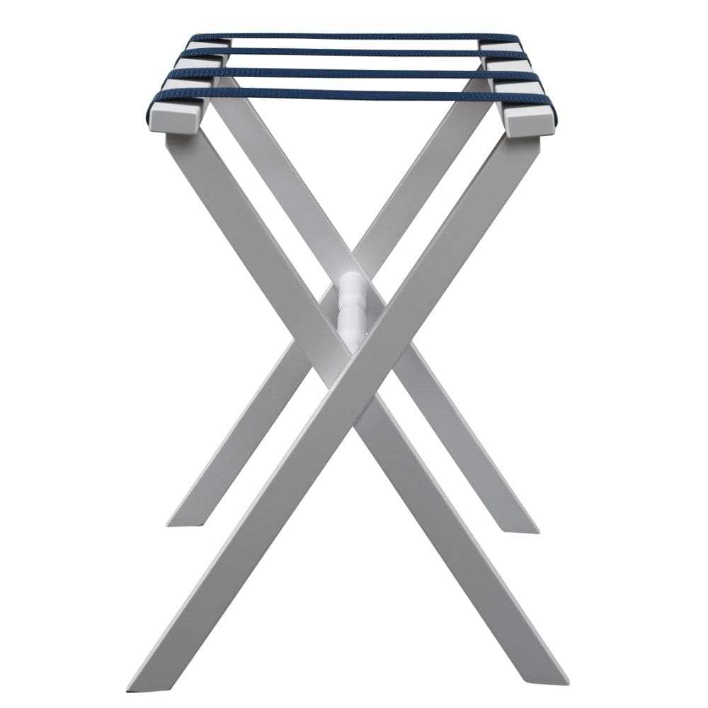 Hotel White Finish Wood Folding Luggage Rack With Navy Straps - Homeroots - Flyclothing LLC