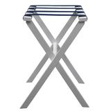 Hotel White Finish Wood Folding Luggage Rack With Navy Straps