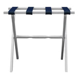 Hotel White Finish Wood Folding Luggage Rack With Navy Straps - Homeroots - Flyclothing LLC