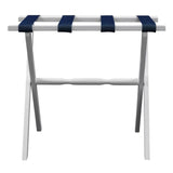 Hotel White Finish Wood Folding Luggage Rack With Navy Straps - Homeroots