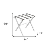 Hotel White Finish Wood Folding Luggage Rack With Gray Straps - Homeroots - Flyclothing LLC
