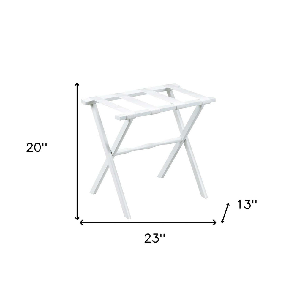 Hotel White Finish Wood Folding Luggage Rack With White Straps - Homeroots - Flyclothing LLC