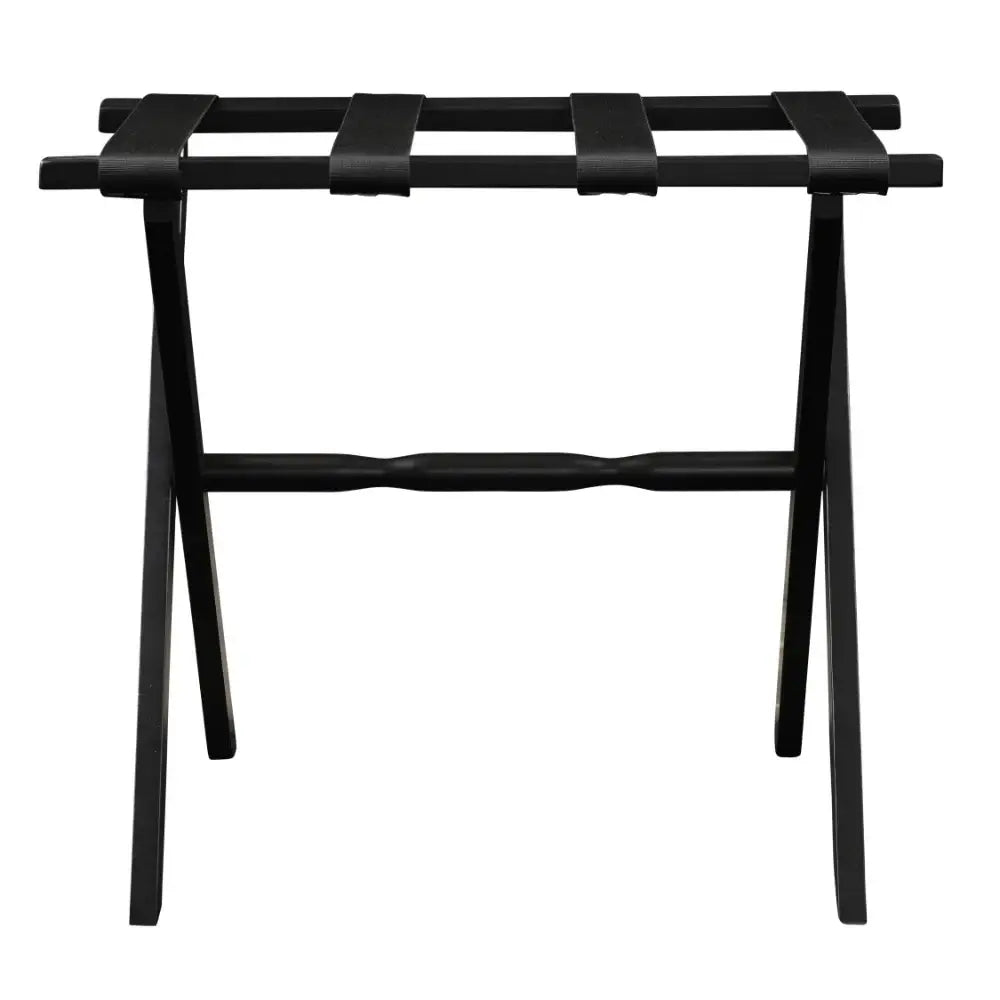 Hotel Black Finish Wood Folding Luggage Rack With Black Straps - Homeroots - Flyclothing LLC
