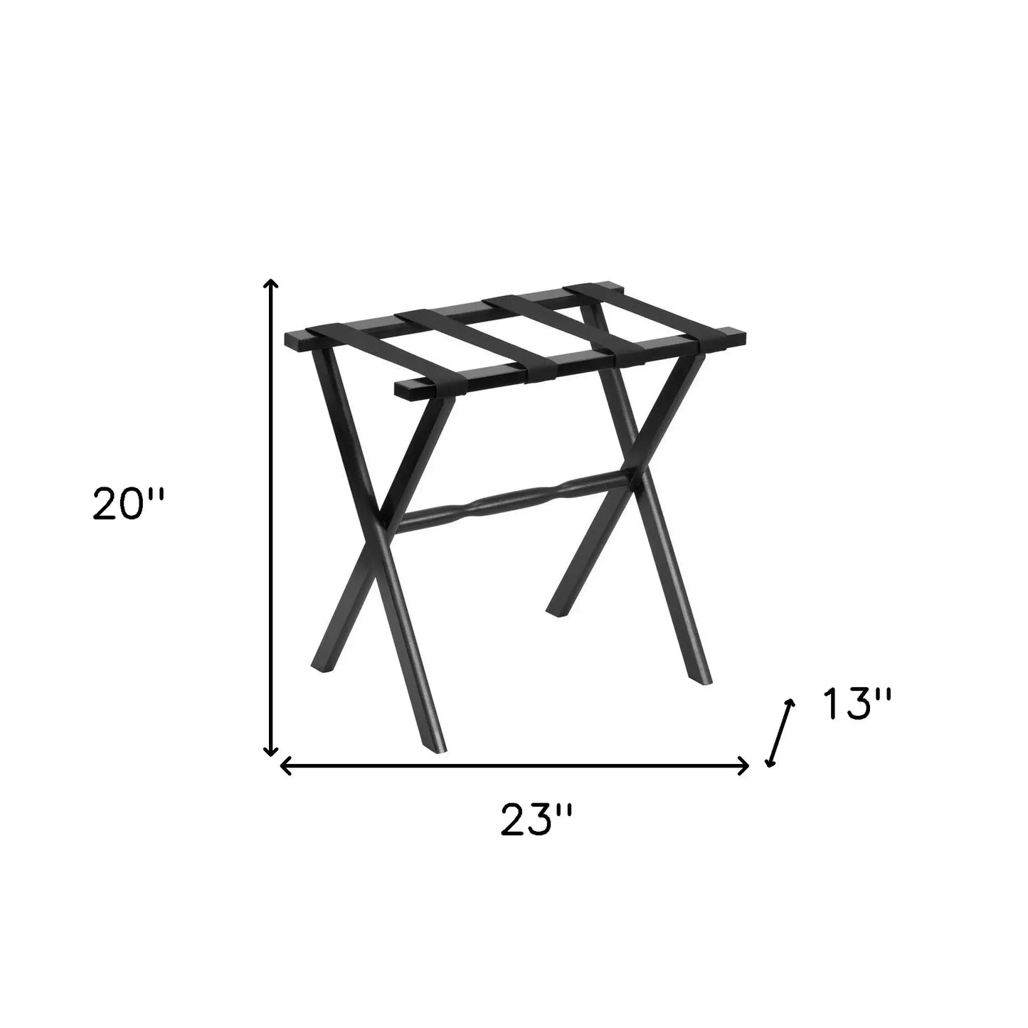 Hotel Black Finish Wood Folding Luggage Rack With Black Straps - Homeroots - Flyclothing LLC