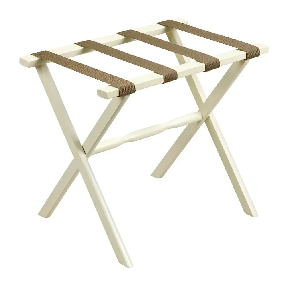 Hotel Ivory Finish Wood Folding Luggage Rack With Tan Straps - Homeroots - Flyclothing LLC