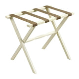 Hotel Ivory Finish Wood Folding Luggage Rack With Tan Straps - Homeroots