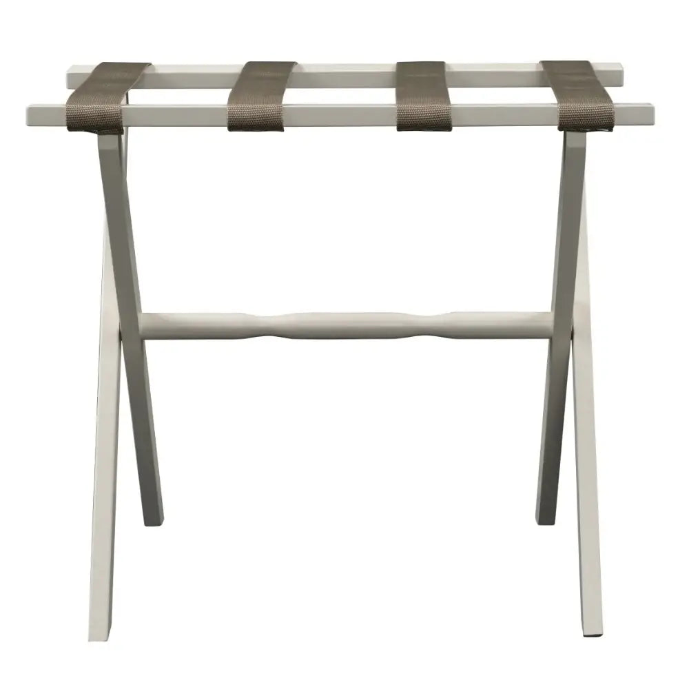 Hotel Ivory Finish Wood Folding Luggage Rack With Tan Straps - Homeroots - Flyclothing LLC