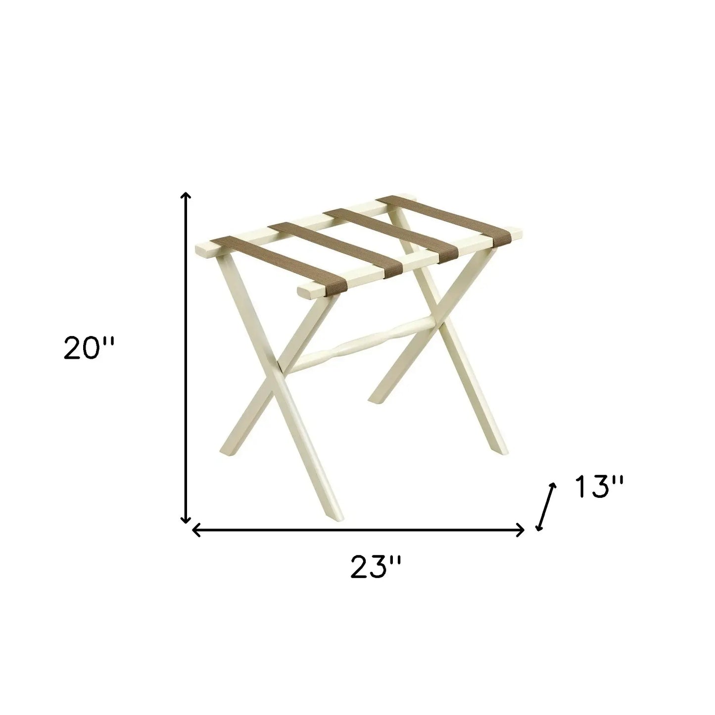 Hotel Ivory Finish Wood Folding Luggage Rack With Tan Straps - Homeroots - Flyclothing LLC
