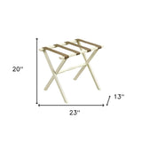 Hotel Ivory Finish Wood Folding Luggage Rack With Tan Straps - Homeroots - Flyclothing LLC