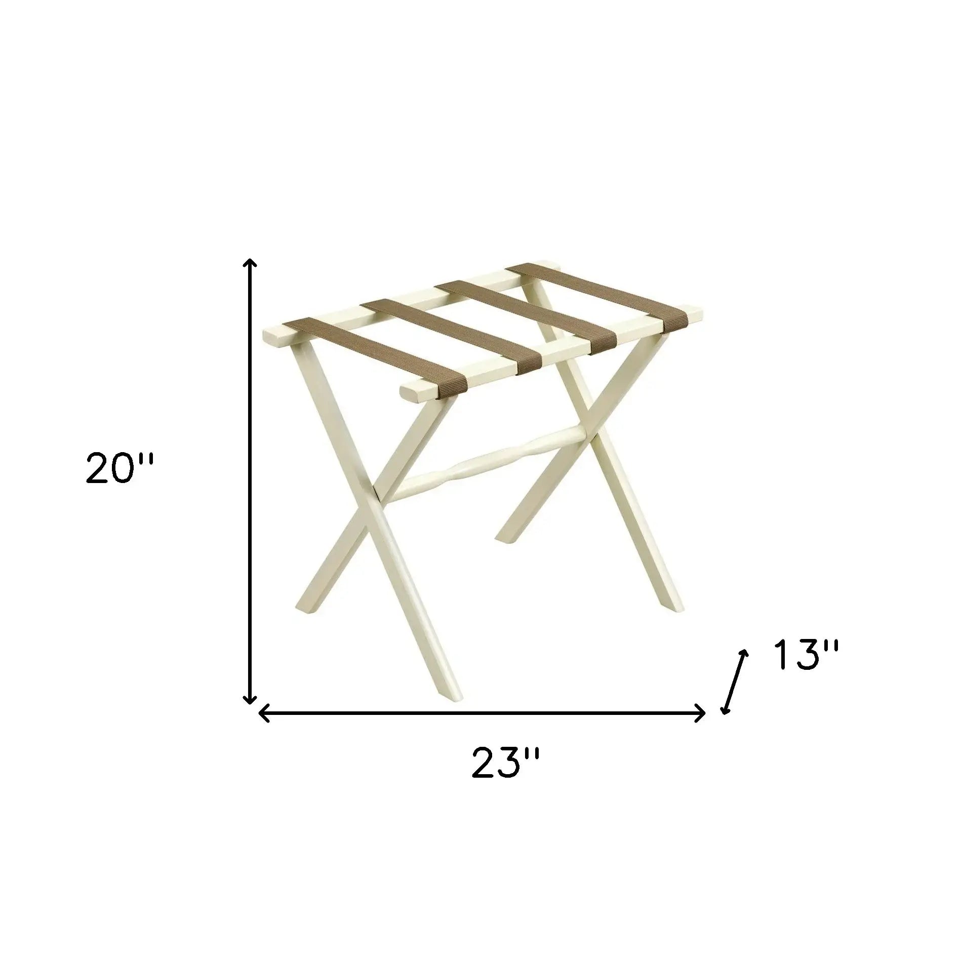 Hotel Ivory Finish Wood Folding Luggage Rack With Tan Straps - Homeroots - Flyclothing LLC