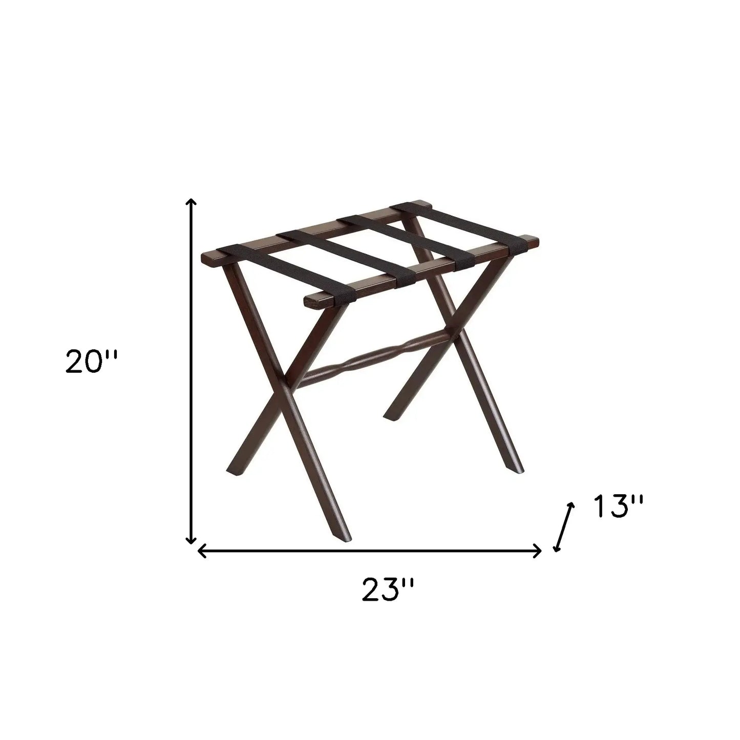 Hotel Dark Walnut Finish Wood Folding Luggage Rack With Black Straps - Homeroots - Flyclothing LLC