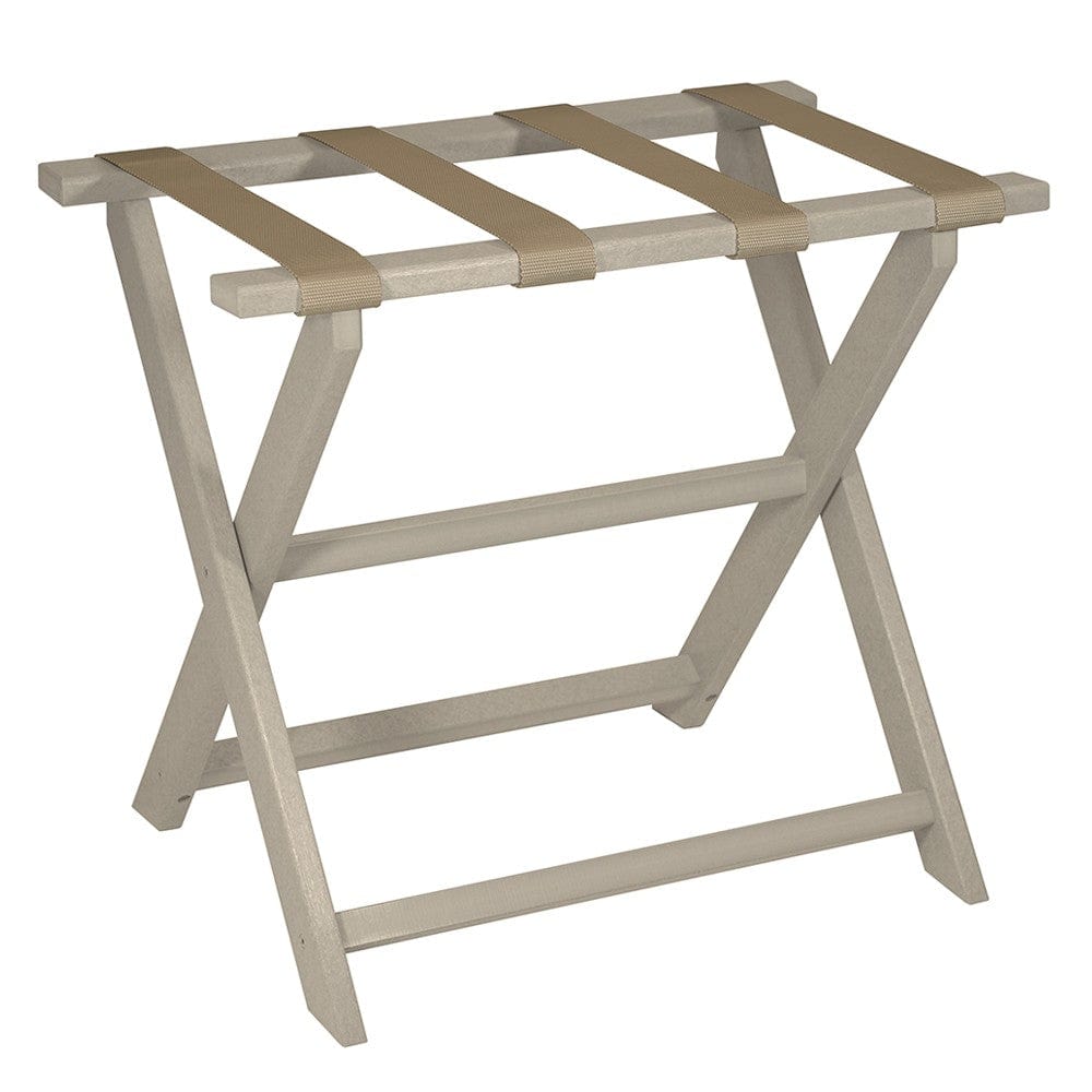 Earth Friendly Taupe Folding Luggage Rack With Dark Tan Straps - Homeroots