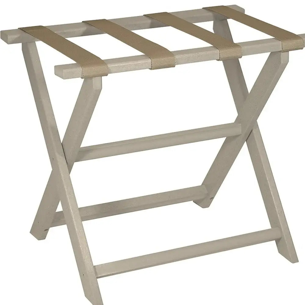 Earth Friendly Taupe Folding Luggage Rack With Dark Tan Straps - Homeroots - Flyclothing LLC