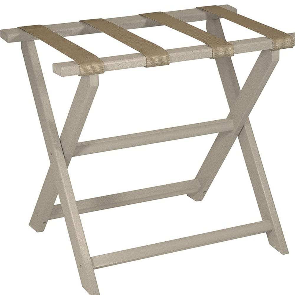 Earth Friendly Taupe Folding Luggage Rack With Dark Tan Straps - Homeroots - Flyclothing LLC