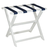 Earth Friendly White Folding Luggage Rack With Navy Straps - Homeroots