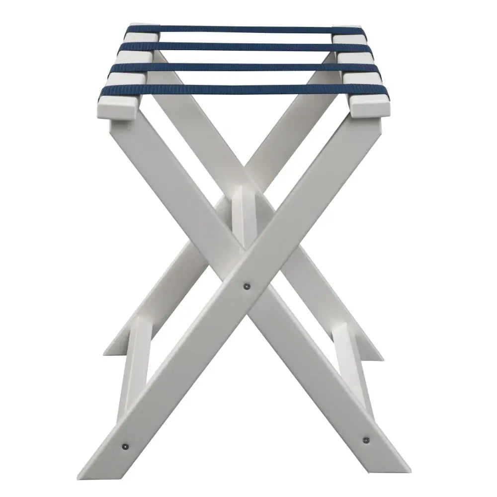 Earth Friendly White Folding Luggage Rack With Navy Straps - Homeroots - Flyclothing LLC