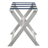 Earth Friendly White Folding Luggage Rack With Navy Straps - Homeroots