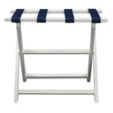 Earth Friendly White Folding Luggage Rack With Navy Straps - Homeroots