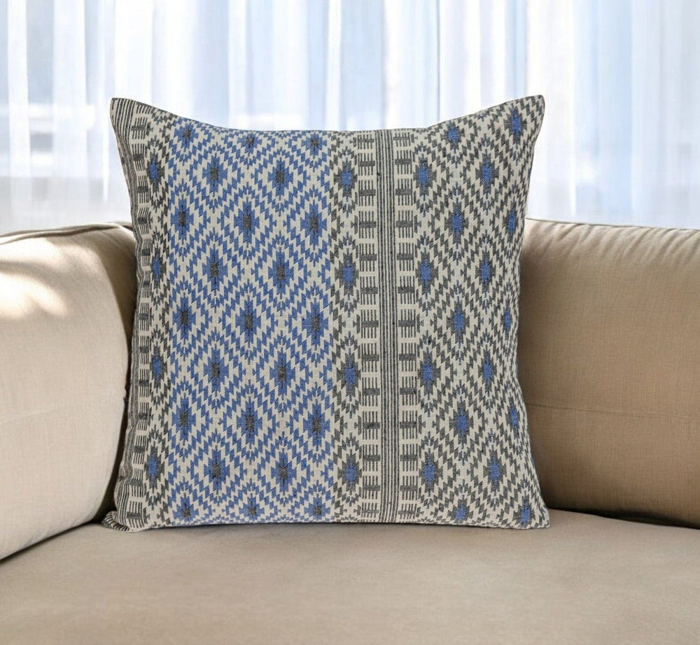 Gray And Blue Aztec Diamond Throw Pillow - Homeroots