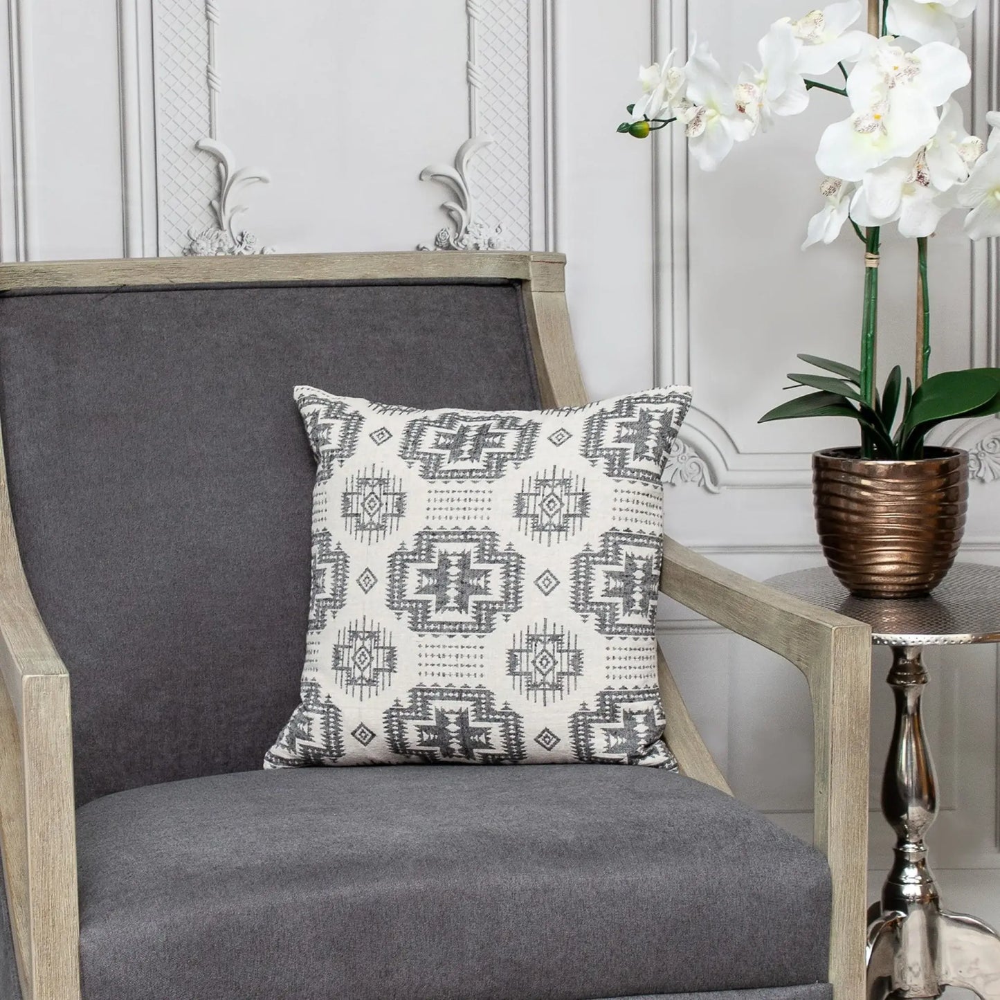 Gray Aztec Design Throw Pillow - Homeroots - Flyclothing LLC