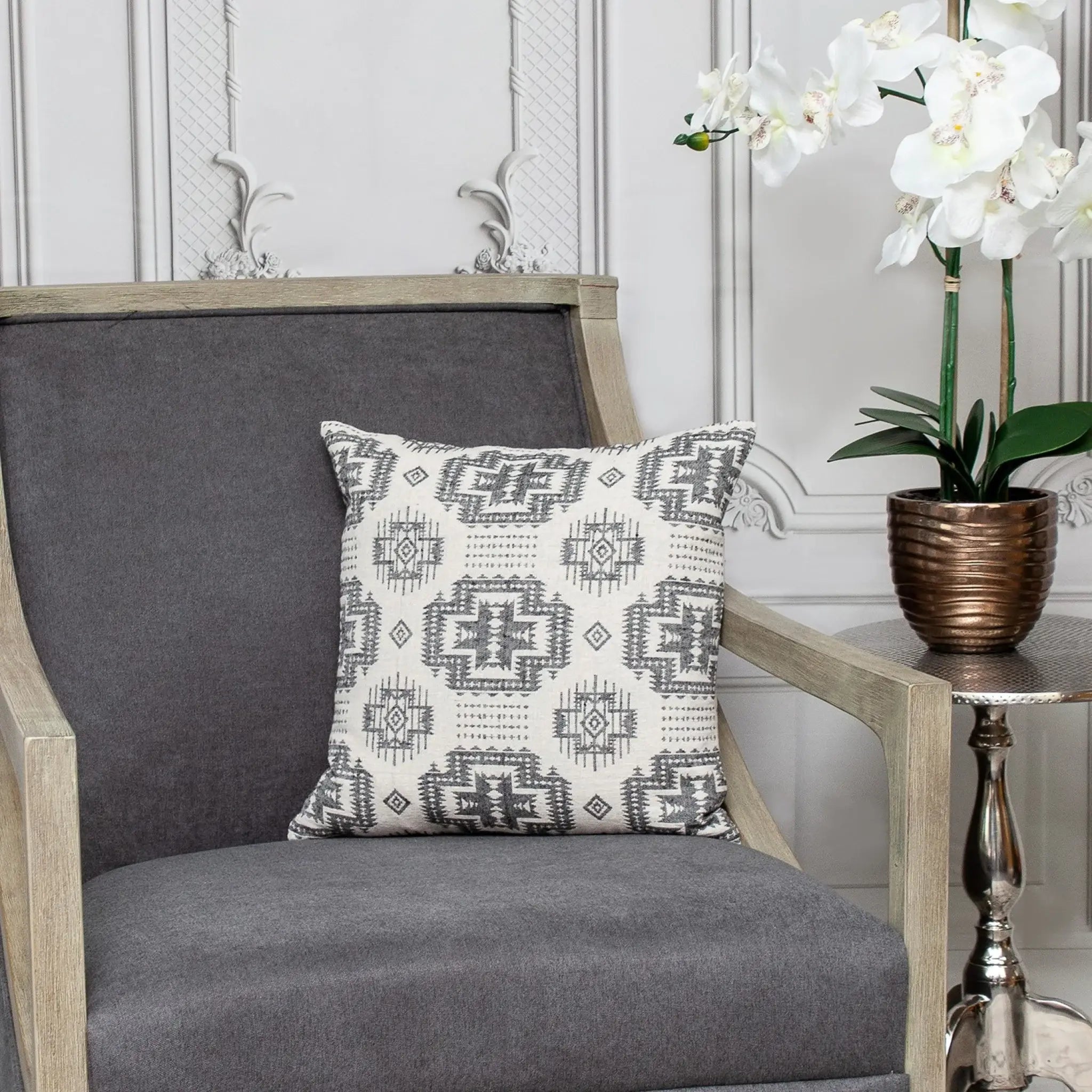 Gray Aztec Design Throw Pillow - Homeroots - Flyclothing LLC