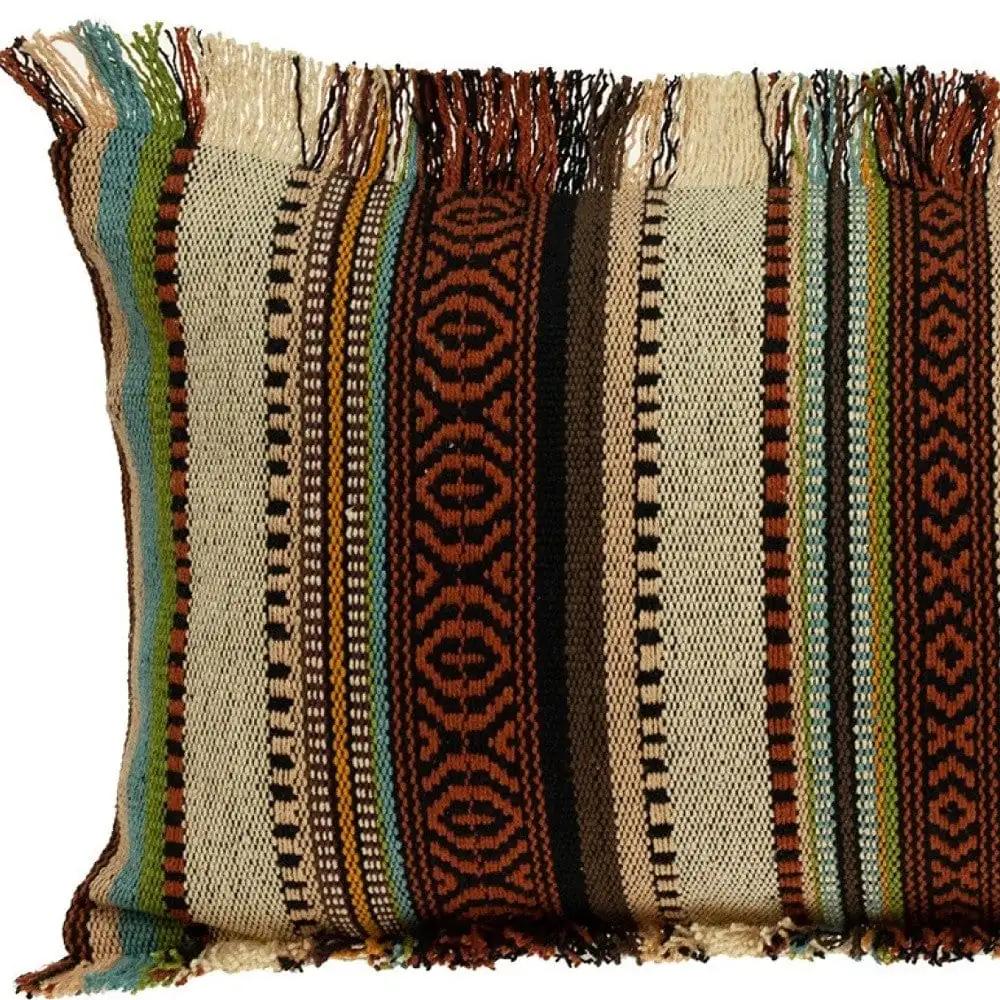 14" X 24" Brown and Beige Cotton Throw Pillow With Fringe - Homeroots - Flyclothing LLC