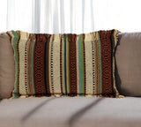14" X 24" Brown and Beige Cotton Throw Pillow With Fringe - Homeroots