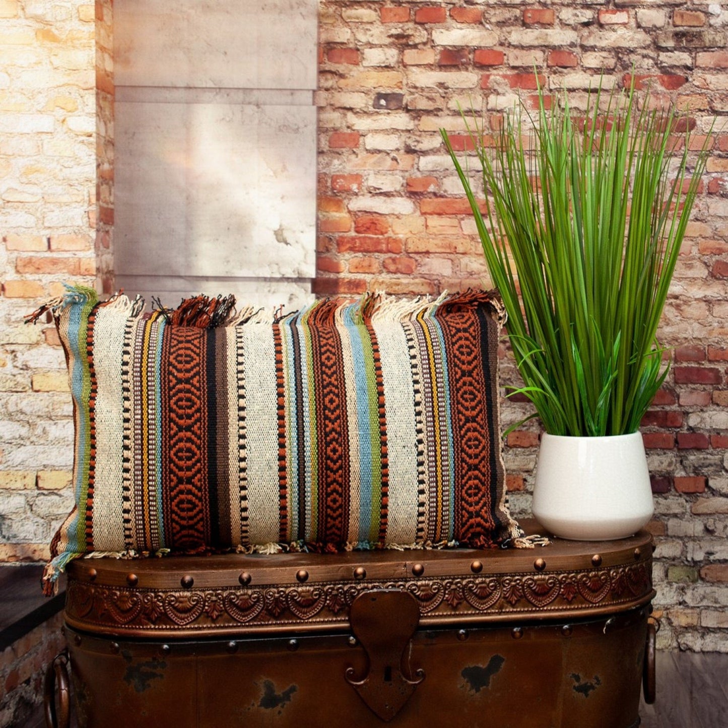 14" X 24" Brown and Beige Cotton Throw Pillow With Fringe - Homeroots - Flyclothing LLC