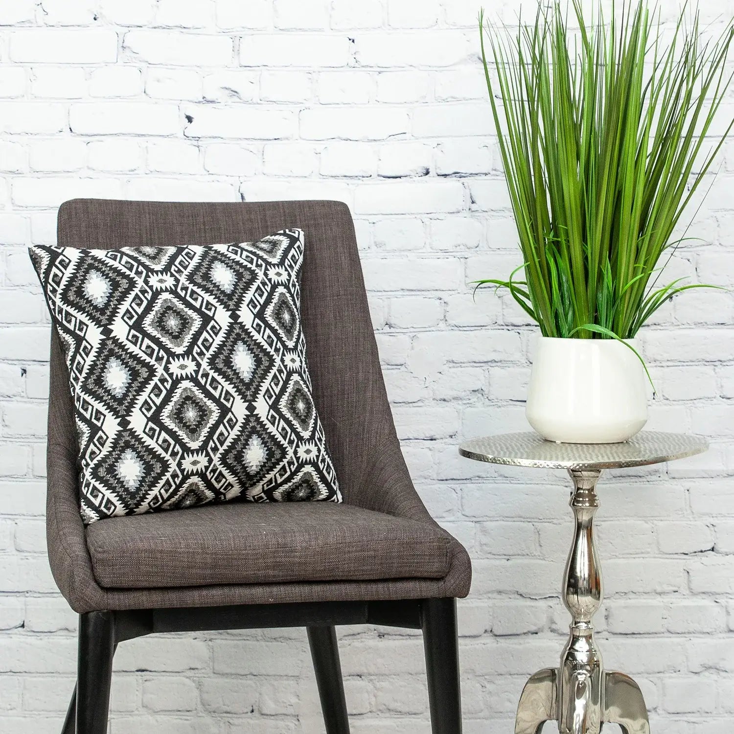 Jet Black And White Geo Throw Pillow - Homeroots - Flyclothing LLC