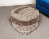 Boho Shaggy Khaki Textured Pouf - Homeroots - Flyclothing LLC