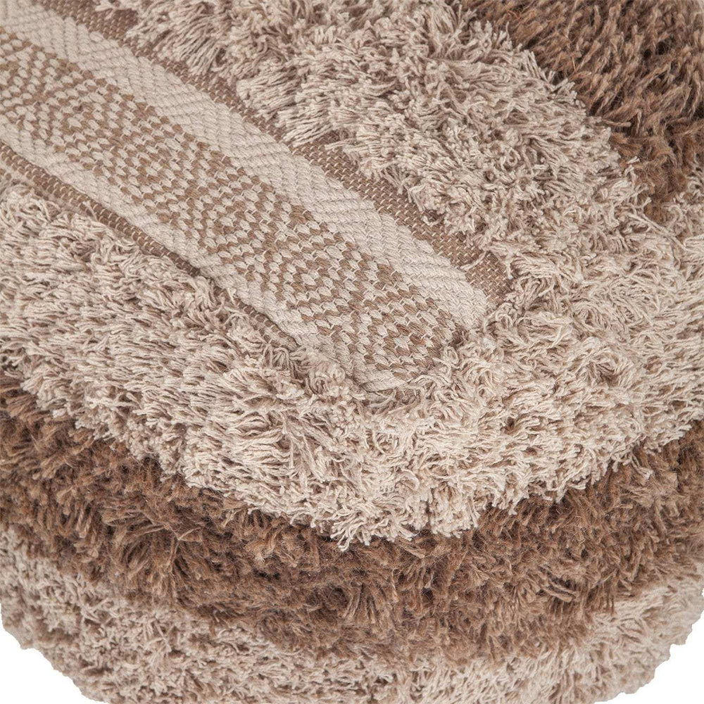 Boho Shaggy Khaki Textured Pouf - Homeroots - Flyclothing LLC