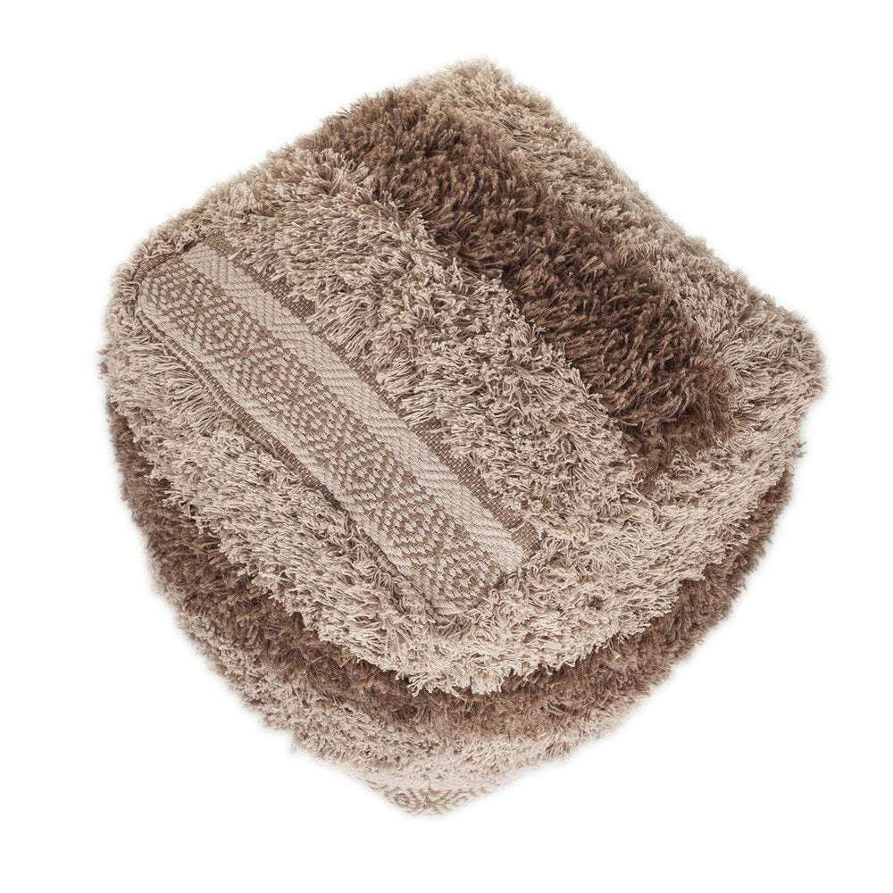 Boho Shaggy Khaki Textured Pouf - Homeroots - Flyclothing LLC