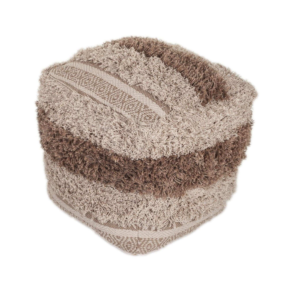 Boho Shaggy Khaki Textured Pouf - Homeroots - Flyclothing LLC