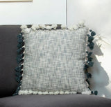20" Slate Gray Abstract Cotton Throw Pillow With Tassels - Homeroots