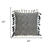 20" Slate Gray Abstract Cotton Throw Pillow With Tassels - Homeroots - Flyclothing LLC