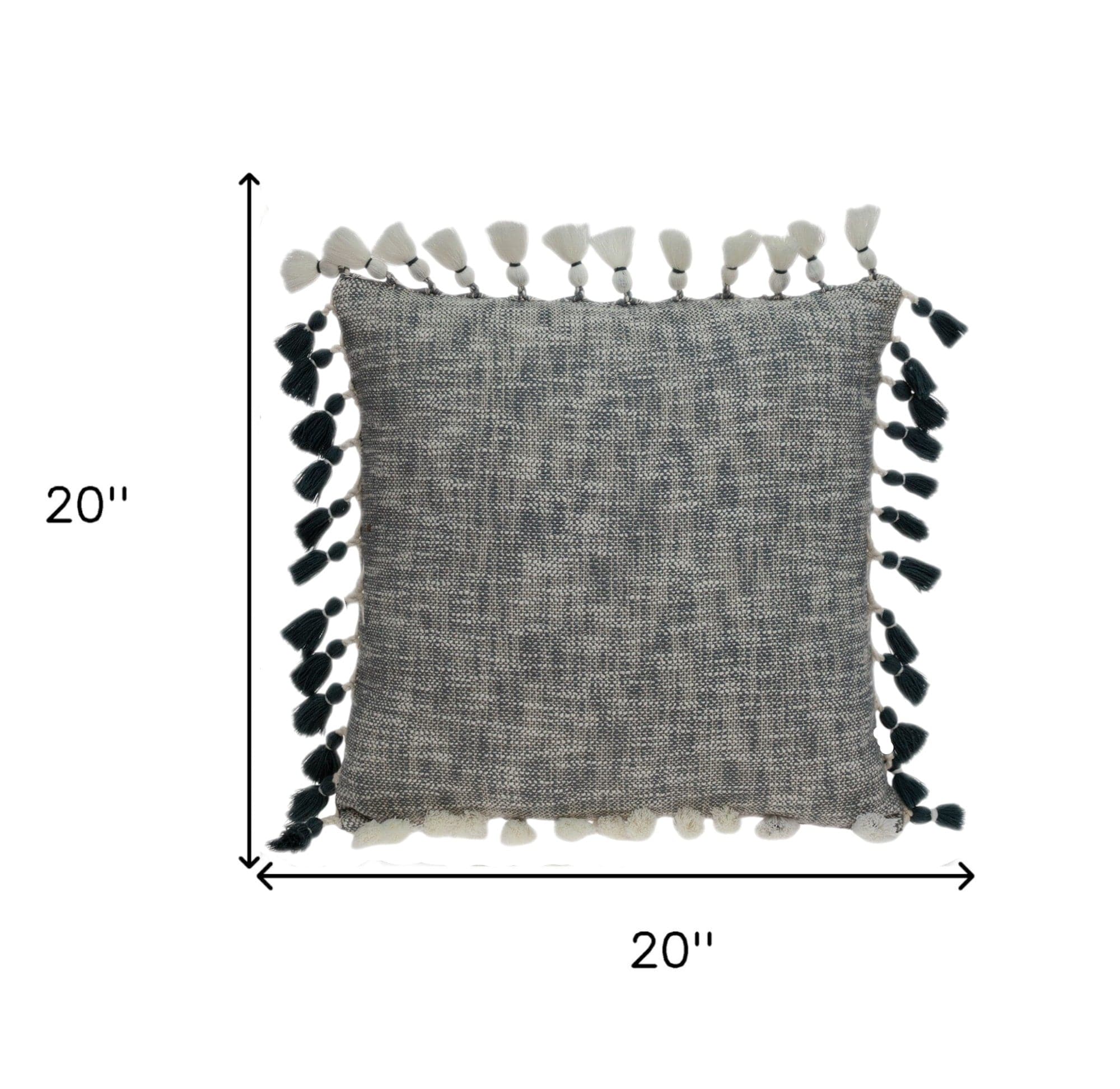 20" Slate Gray Abstract Cotton Throw Pillow With Tassels - Homeroots - Flyclothing LLC