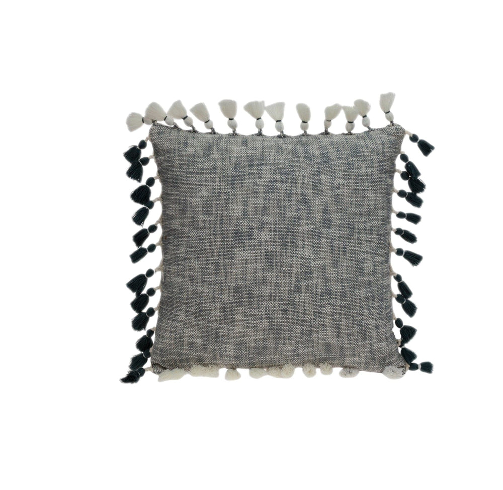 20" Slate Gray Abstract Cotton Throw Pillow With Tassels - Homeroots - Flyclothing LLC