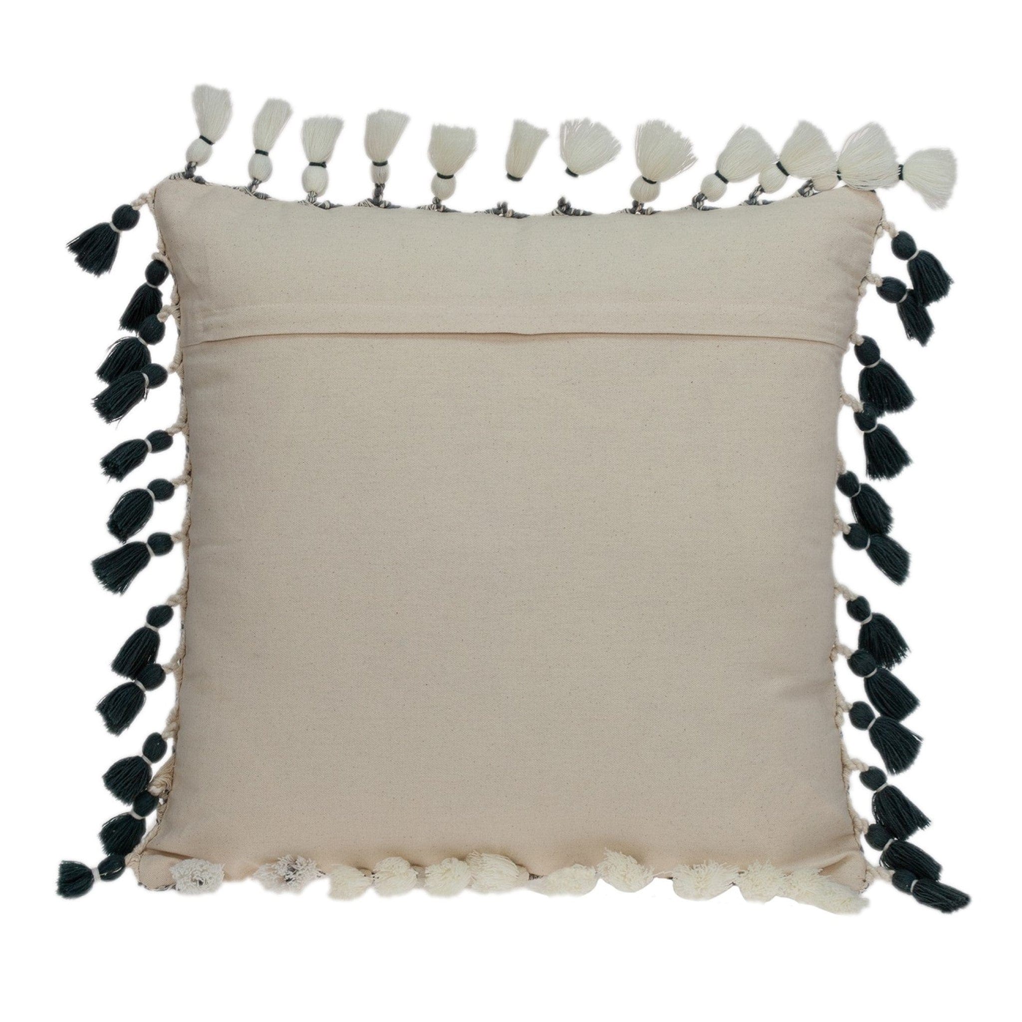 20" Slate Gray Abstract Cotton Throw Pillow With Tassels - Homeroots - Flyclothing LLC