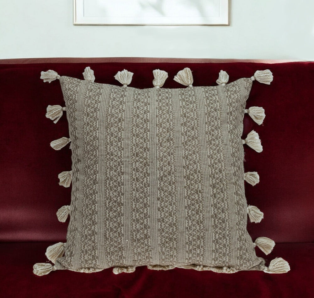 Neutral Sand Woven Throw Pillow - Homeroots