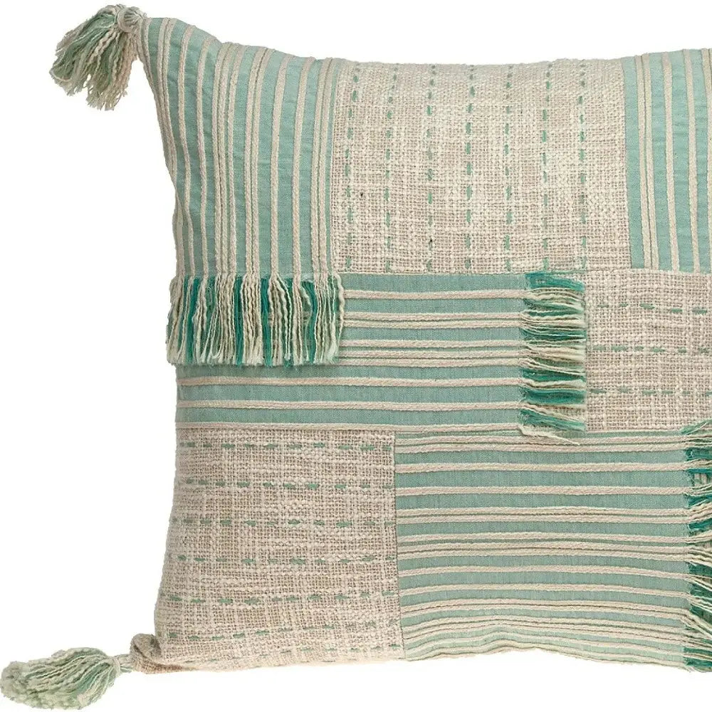 Cream And Mint Woven Throw Pillow - Homeroots - Flyclothing LLC